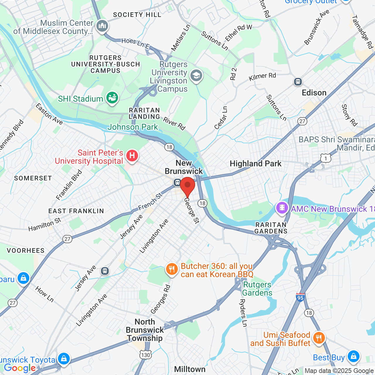 Google map image of our location in 317 George St New Brunswick, NJ